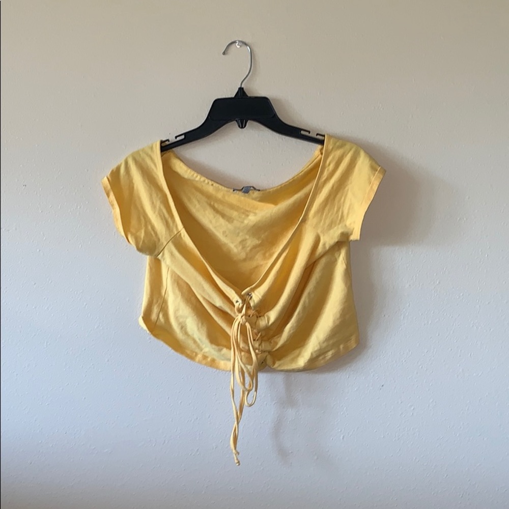 Yellow front tied crop top